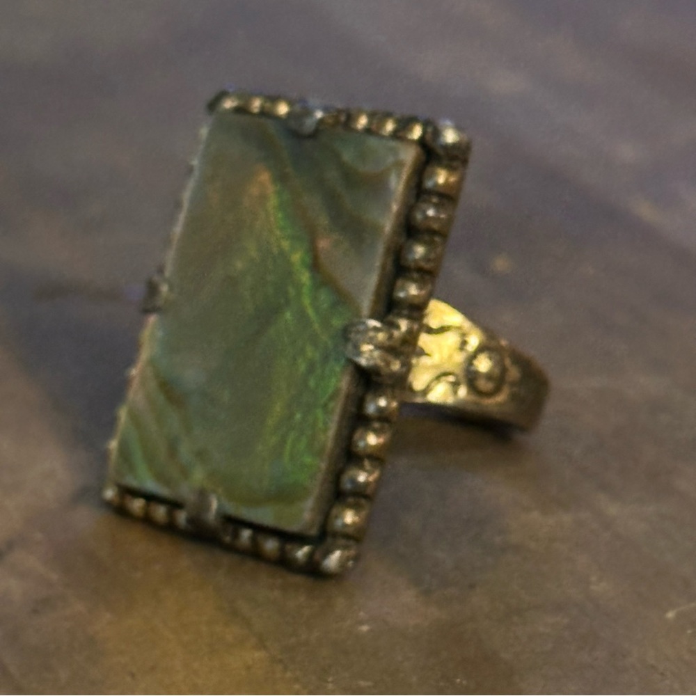 Vintage Rectangular Abalone Adjustable Ring - image 8